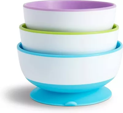 Munchkin Stay Put Feeding Suction Bowl for Babies, Pack of 3, Three different sizes and colors