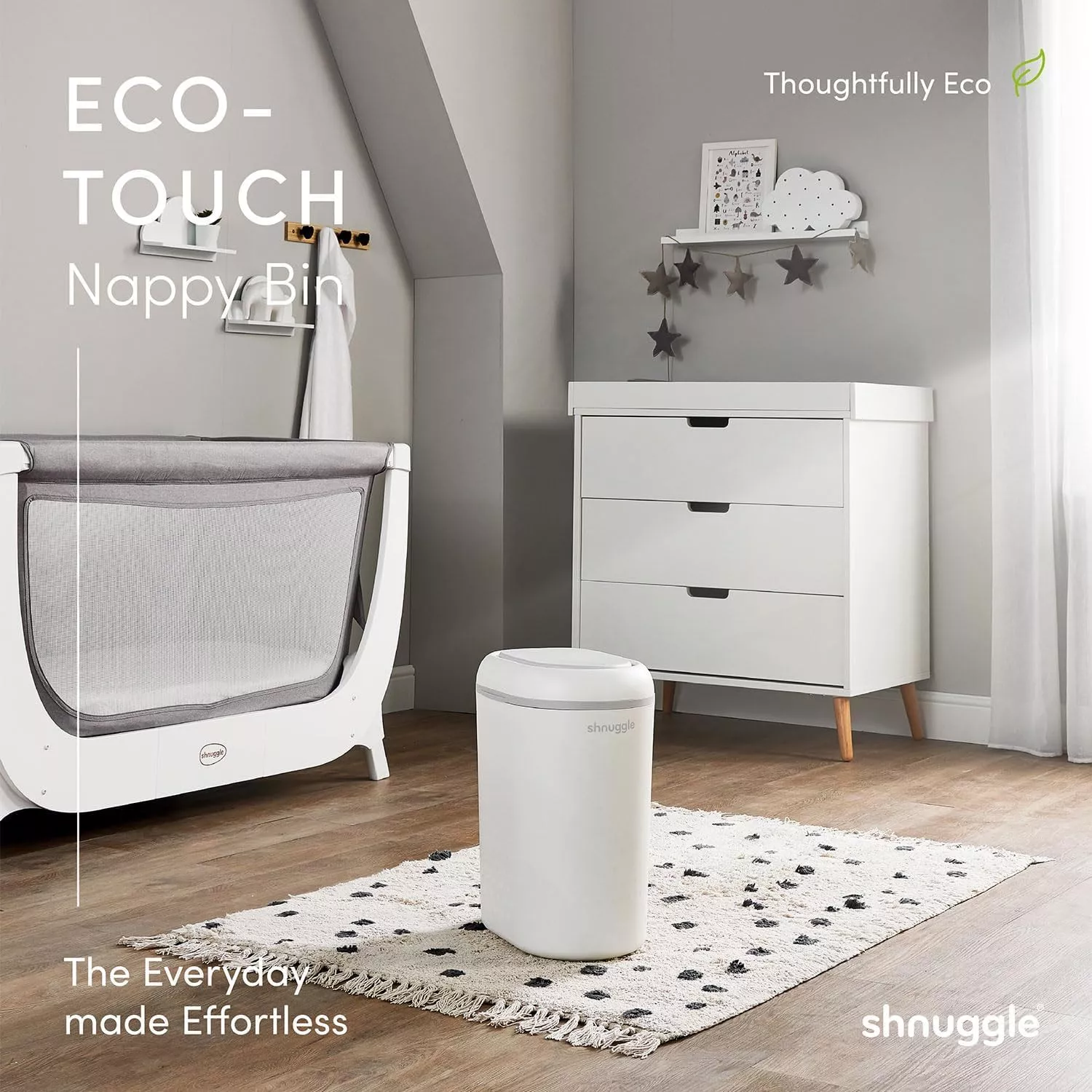 Shnuggle Eco-Touch Nappy Bin, White