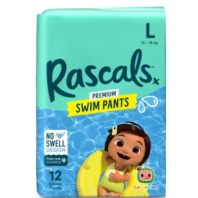 Rascals Premium CoComelon Swim Pants for Babies & Toddlers – No Swell Core, Triple Leak Guard, Easy Tear Sides