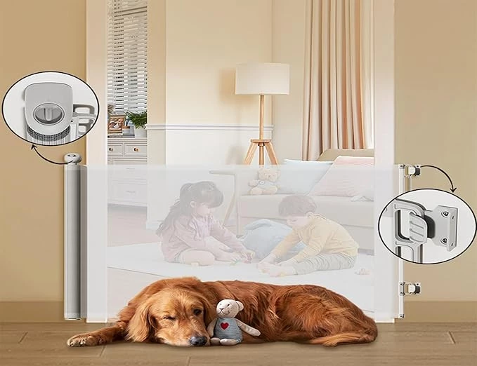 Retractable Baby Safety Gate| Roll-Up Stair & Door Gate for Babies, Dogs & Pets | ‎135 x 135 x 86 cm