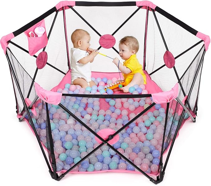Portable and Foldable Baby Playpen, Kids Safety Fence with Carry Bag, Large Indoor & Outdoor Toddler Play Yard, Mesh Panels, Storage Bag