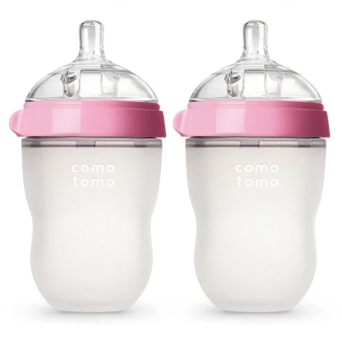 Comotomo Natural Feel Baby Feeding Bottle - Pink & White,150 ml,250 ml, 1pc & 2pc