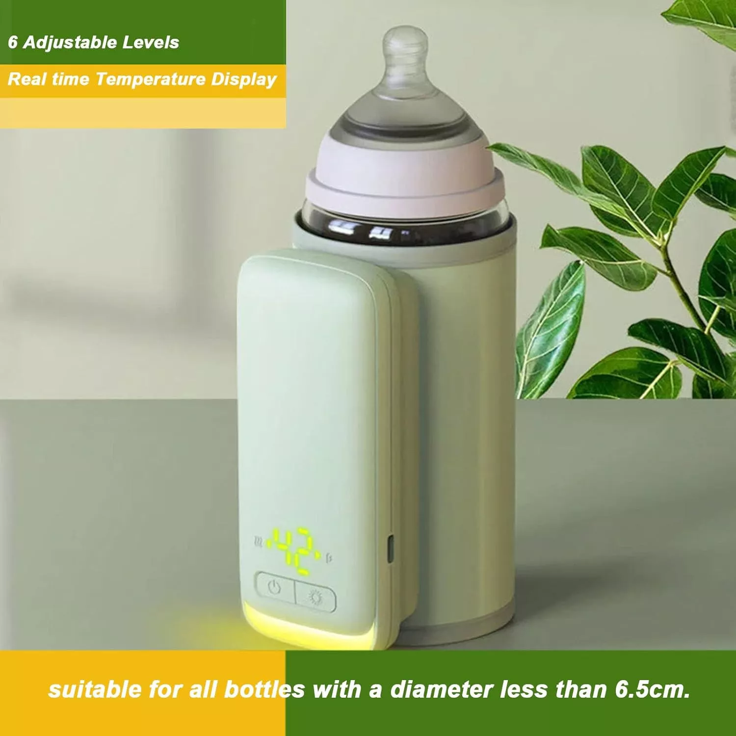Rechargeable Baby Bottle Warmer Portable, 6 Temperature Setting Warmer with LED Display, Temperature Adjustable, Portable Bottle Warmer for Travel