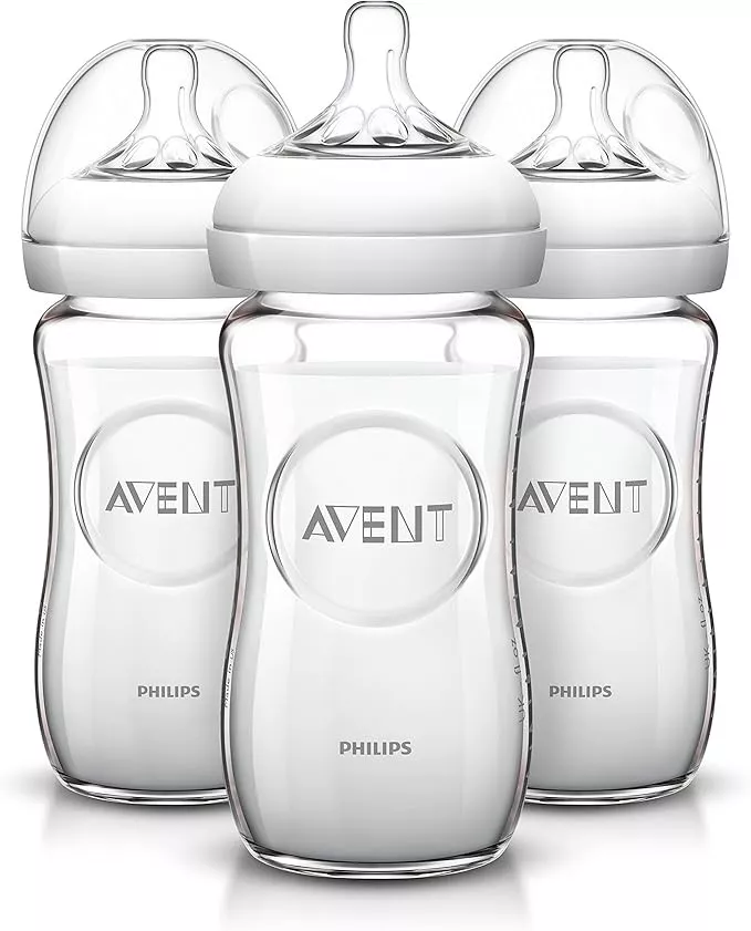 Philips AVENT Natural Clear Glass Baby Bottles 240ml, 3-Pack, 1m+, BPA-Free, Anti-Colic, Breast-Like Nipple