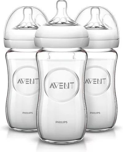 Philips AVENT Natural Clear Glass Baby Bottles 240ml, 3-Pack, 1m+, BPA-Free, Anti-Colic, Breast-Like Nipple
