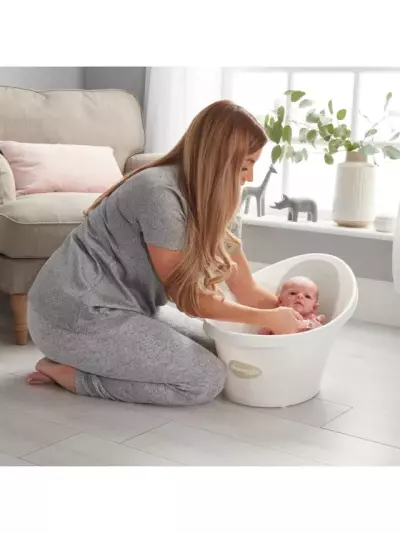 Shnuggle Baby Bath Tub with Plug, Safe & Comfortable Newborn Bathtub with Bum Bump Support, Compact, Lightweight, and Water-Efficient, For 0-12months