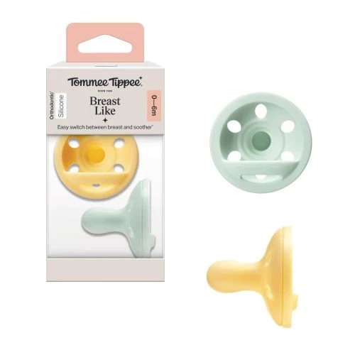 Tommee Tippee Breast-Like Soothers, Skin-Like Feel, Silicone Breast-Shaped Teat, 0-6m, 2 Pack