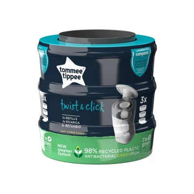 Tommee Tippee Twist and Click Advanced Nappy Bin Refill Cassettes, Multilayer, Antibacterial Film
