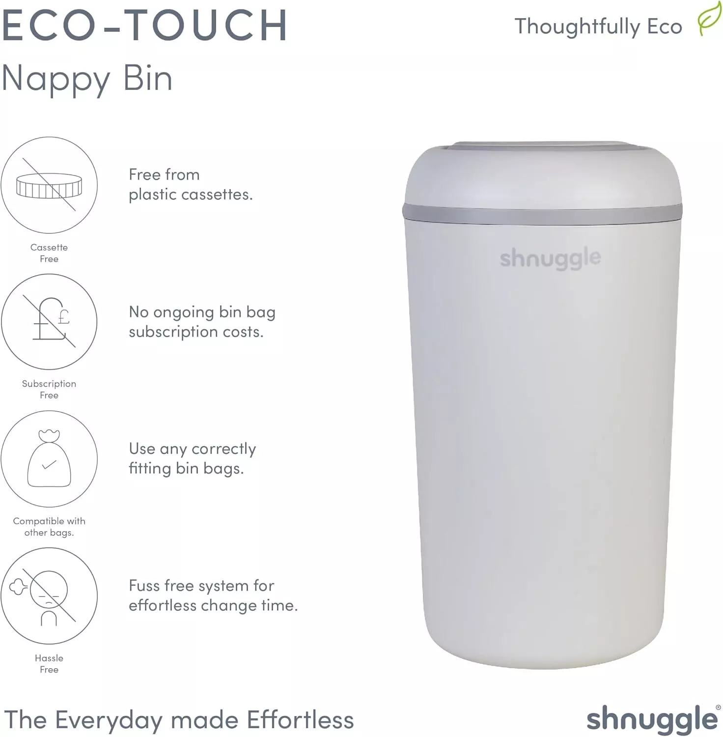 Shnuggle Eco-Touch Nappy Bin, White