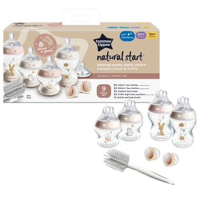 Tommee Tippee Natural Start Newborn Starter Set, 150ml and 260ml Anti-Colic Baby Bottles,Teat, and Bottle Brush