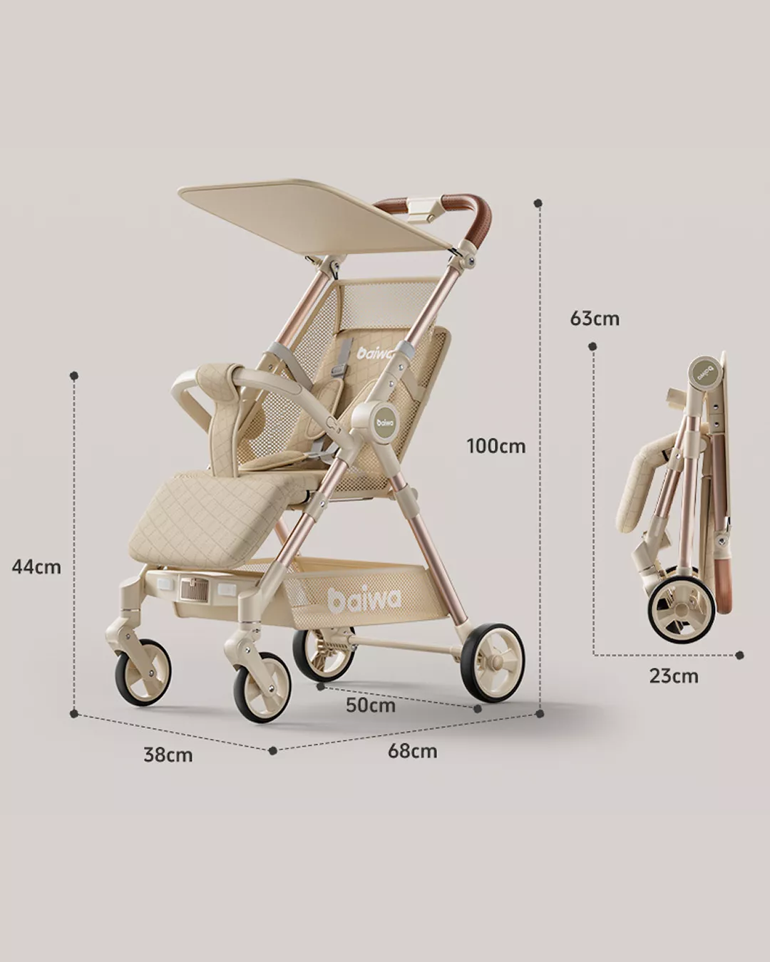 Baiwa Baby Stroller, Foldable Travel Umbrella Cart, Lightweight Stroller & Compact Reclining Pocket Stroller with Music & Light Canopy for Babies