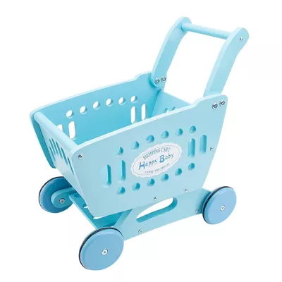 Wooden Kids Shopping Cart Trolley, Pretend Play Grocery Walker Toy for Toddlers