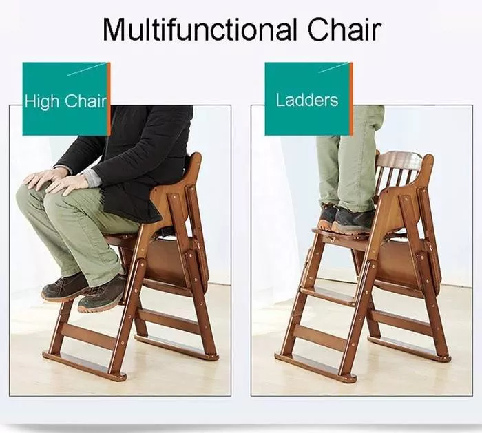Adjustable & Foldable Wooden High Chair and Tray, Highchair for Babies and Toddlers Dining
