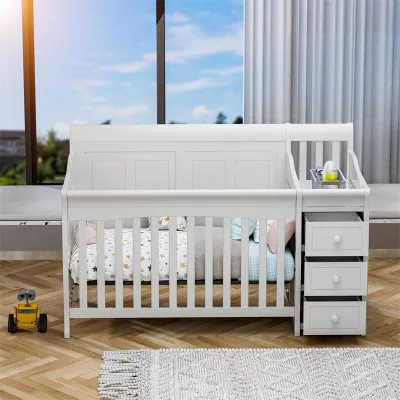 4-in-1 Convertible Baby Crib & Changer, Crib Changer With Drawers, Adjustable Mattress Height & Toddler Bed Conversion
