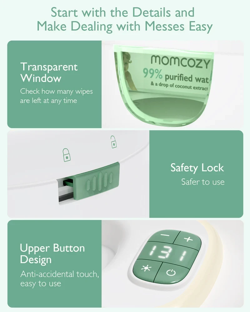 Momcozy Large Capacity Baby Wipe Warmer with Top Heating & Adjustable Night Light