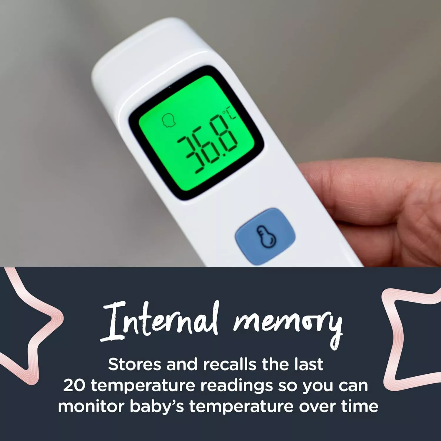 Tommee Tippee NoTouch Infrared Forehead Digital Thermometer, One Second Instant Readings in ˚C or ˚F, 0m+