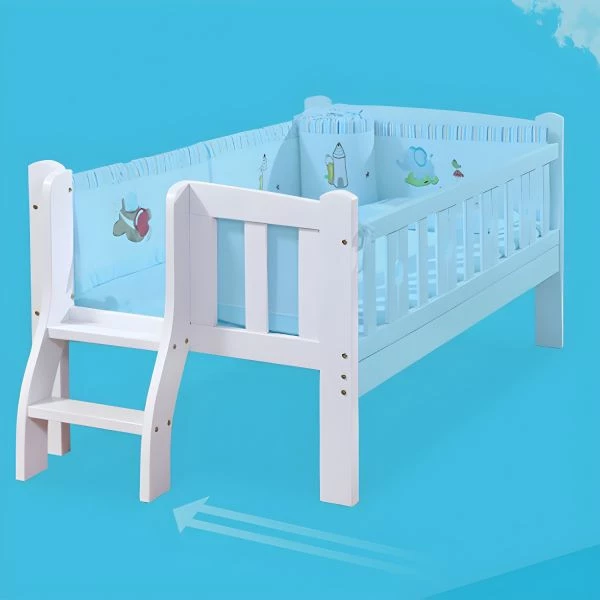 Wooden Toddler Bed With Safe Double Bed Frame & Staircase Tail Ladder