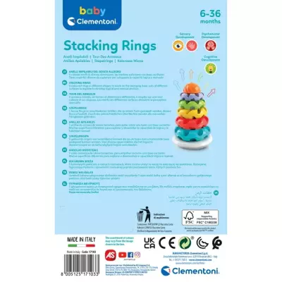 Clementoni Stacking Rings, Tactile Sensory Toy for Babies aged 6-36 Months
