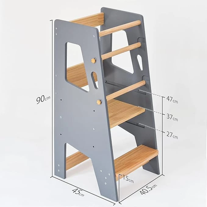 Stepladder for Kids, Durable Wooden Stepping Tower With 3 Height Adjustments, Multifunctional Kids Step Stool, Toilet, Hand Wash, Training, Easy Assembly