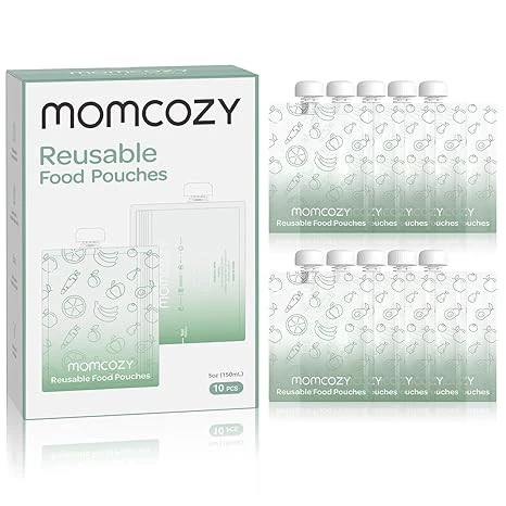 Momcozy Reusable Baby Food Pouches | 10-Pack BPA-Free, Freezer Safe, Refillable Pouches for Yogurt, Puree & Applesauce