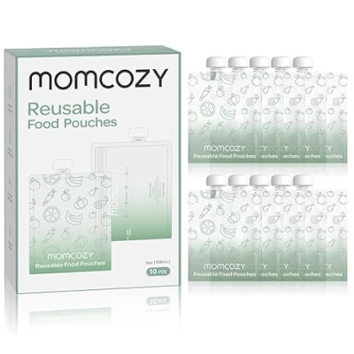 Momcozy Reusable Baby Food Pouches | 10-Pack BPA-Free, Freezer Safe, Refillable Pouches for Yogurt, Puree & Applesauce