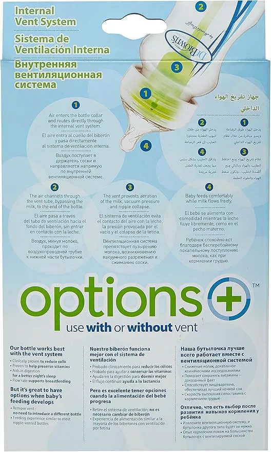 Dr. Brown's Options+ Wide-Neck Bottle Sampler Kit – Anti-Colic, Breast-Like Nipple, 270ml & 150ml Bottles.