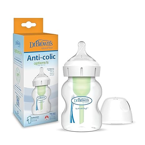 Dr. Brown’s Natural Flow Anti-Colic Options+ Wide-Neck Baby Bottle 9oz – BPA-Free, Level 1 Nipple, 0m+