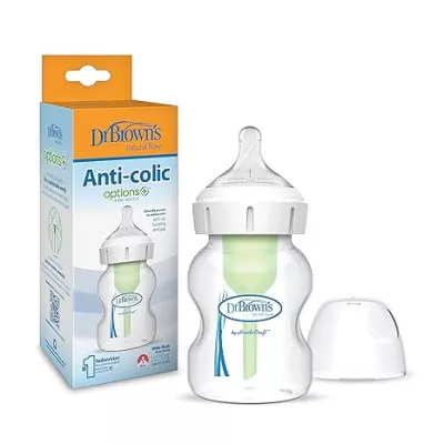 Dr. Brown’s Natural Flow Anti-Colic Options+ Wide-Neck Baby Bottle 9oz – BPA-Free, Level 1 Nipple, 0m+