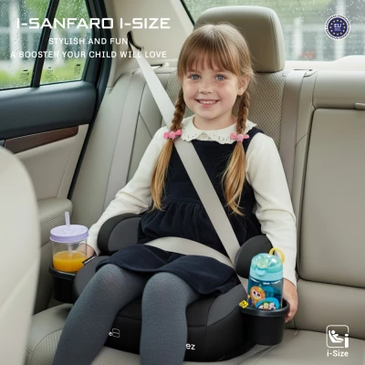 Neobreez i-SANFARO i-Size ISOFIX Backless Booster Car Seat,Double Padded Foam,Compact,Kids Car Seat,2 Cup Holder,ECER129(6-12yrs,125-150cm,22-36kg)