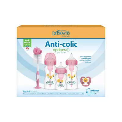 Dr Brown's Anti-Colic Options+ Baby Bottle Gift Set with 3 Bottles, Breast-like teats, Soother & Bottle/Teat Brush