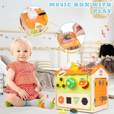 Wooden House Busy Board for Toddlers Montessori Toys