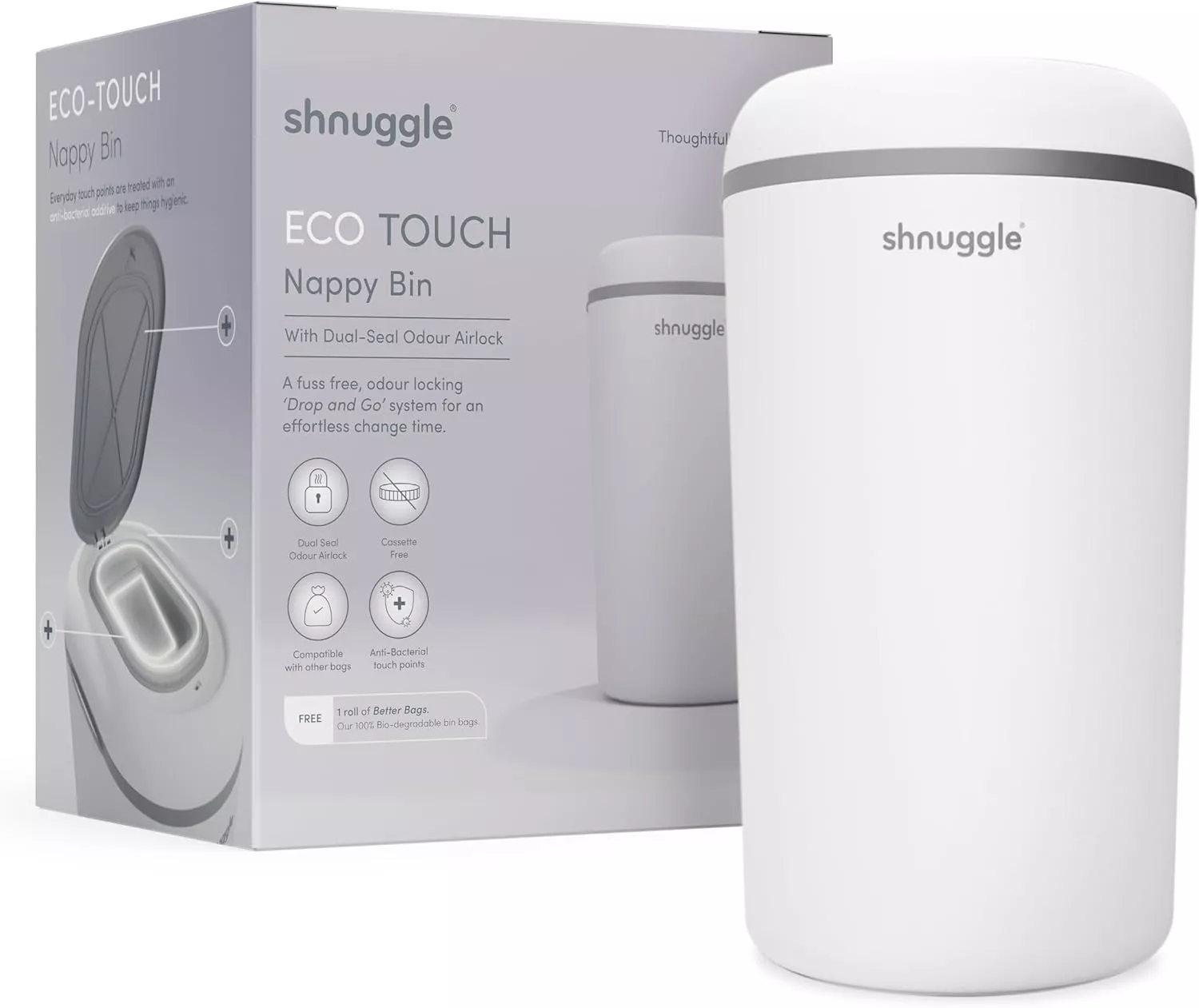 Shnuggle Eco-Touch Nappy Bin, White