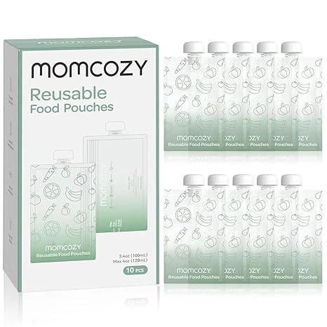 Momcozy Reusable Baby Food Pouches | 10-Pack BPA-Free, Freezer Safe, Refillable Pouches for Yogurt, Puree & Applesauce