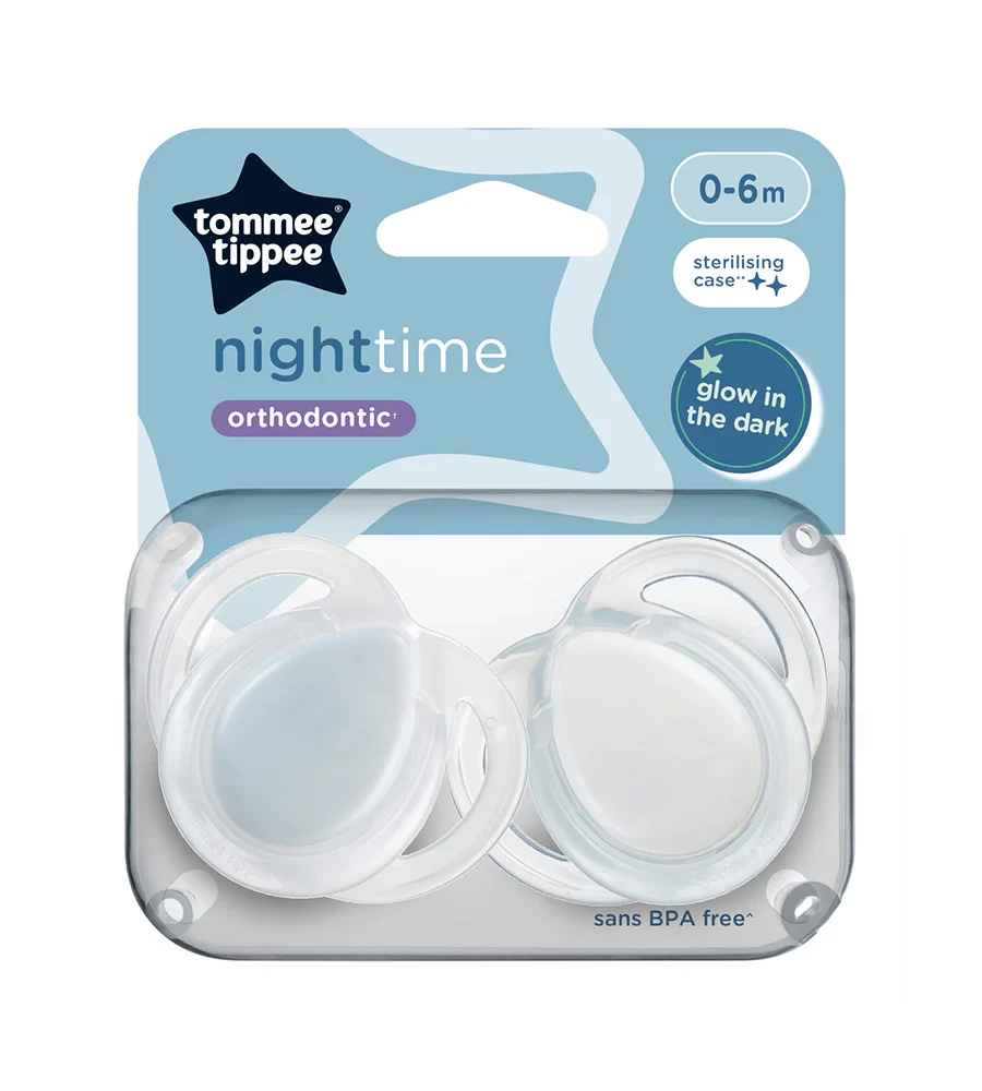 Tommee Tippee Night Time Pacifier, 2 pack soother for babies age 0-6 months