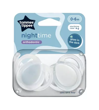 Tommee Tippee Night Time Pacifier, 2 pack soother for babies age 0-6 months