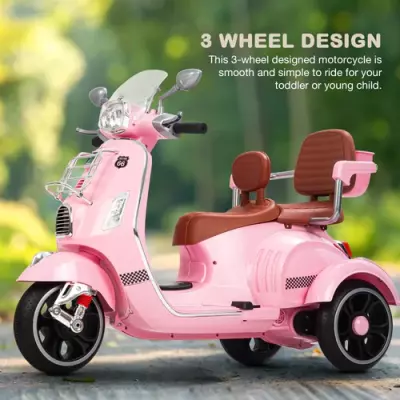 Three Wheel New Children Electric Ride on Car Motorcycle, With Built-in Music, LED Lights, Bluetooth, and USB Connectivity, Suitable For Age 1-5