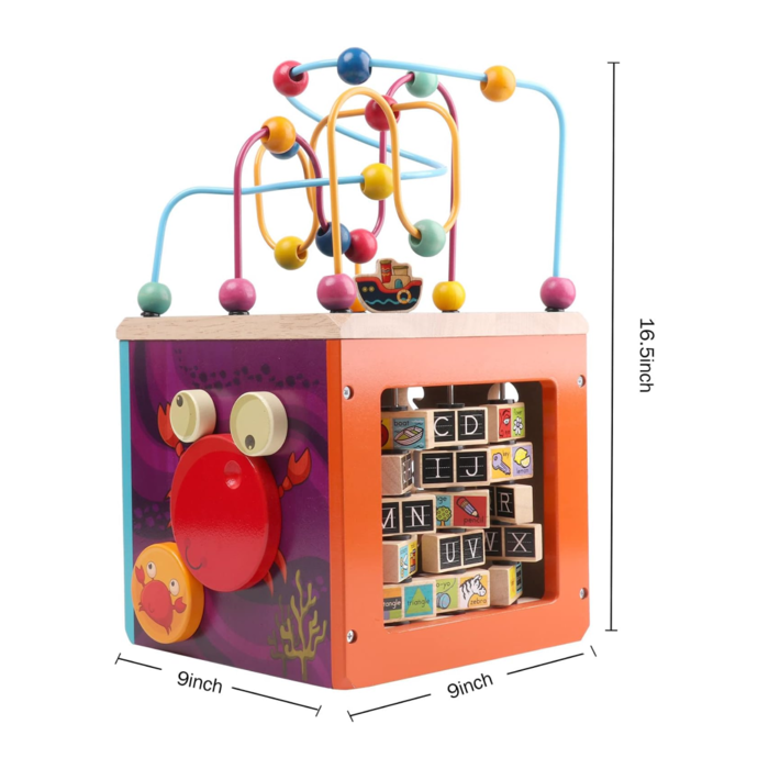 Montessori Wooden Activity Cube Bead Maze Toy