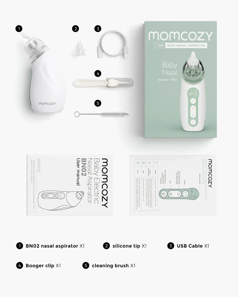 Momcozy Baby Nasal Aspirator, Strong Suction, Long Battery Life, BPA-Free Tips & Soothing Lullabies