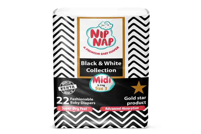 Nip Nap Black And White  Diapers Midi/Size 3 (22pcs)