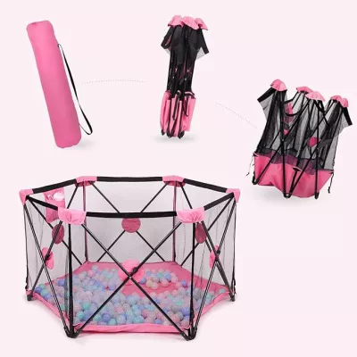 Portable and Foldable Baby Playpen, Kids Safety Fence with Carry Bag, Large Indoor & Outdoor Toddler Play Yard, Mesh Panels, Storage Bag