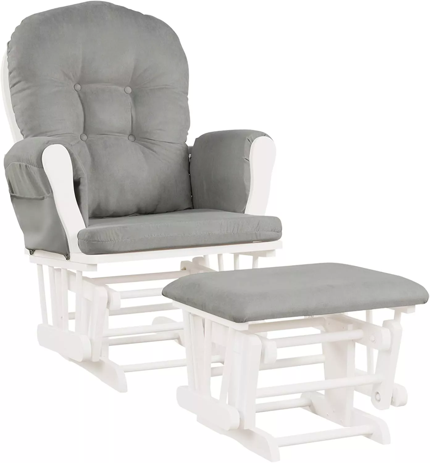 Nursing Rocking Chair with Ottoman, Glider Rocker With Padded Cushion, Solid Wood Base and Storage