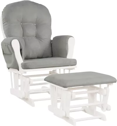 Nursing Rocking Chair with Ottoman, Glider Rocker With Padded Cushion, Solid Wood Base and Storage