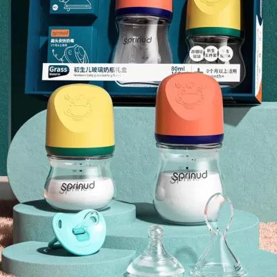 Sprinud Baby Glass Bottle Set | 80ml & 160ml Bottles, Teat, & Pacifier Suitable for 0m+