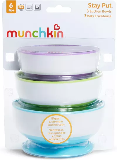 Munchkin Stay Put Feeding Suction Bowl for Babies, Pack of 3, Three different sizes and colors
