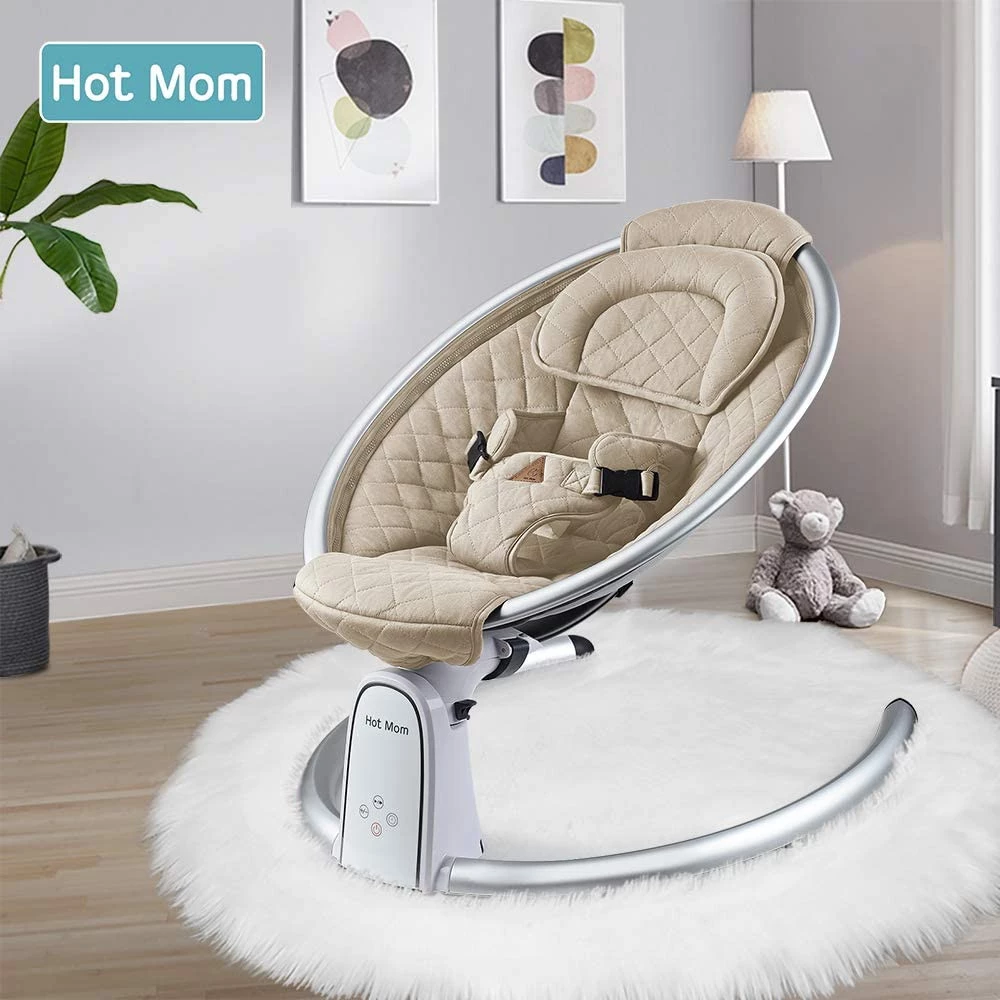 Hot Mom Upgrade Bluetooth Baby Swing | Electric Infant Rocker with Adjustable Seat, LED Touch Control & Machine-Washable Cover (0-12m)