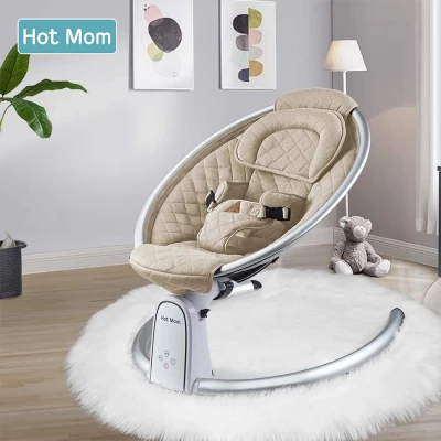Hot Mom Upgrade Bluetooth Baby Swing | Electric Infant Rocker with Adjustable Seat, LED Touch Control & Machine-Washable Cover (0-12m)