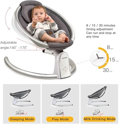 Hot Mom Upgrade Bluetooth Baby Swing | Electric Infant Rocker with Adjustable Seat, LED Touch Control & Machine-Washable Cover (0-12m)