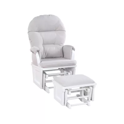 Nursing Rocking Chair with Ottoman, Glider Rocker With Padded Cushion, Solid Wood Base and Storage