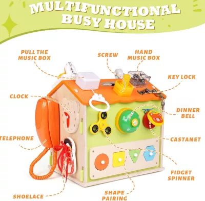 Wooden House Busy Board for Toddlers Montessori Toys