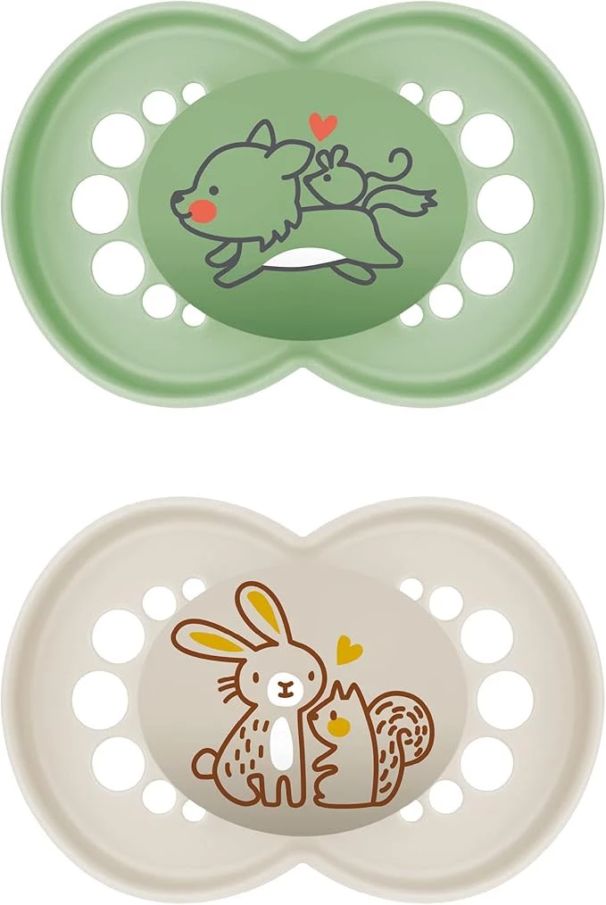 Mam Original Start Soothers, Baby Soother with Jaw-friendly Silicone Teat | Pack of 2 | Newborns to 6 months